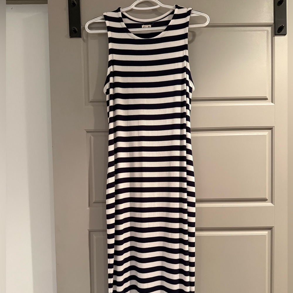 L’agence Striped Racerback Sleeveless Midi Dress - Navy and White- Large